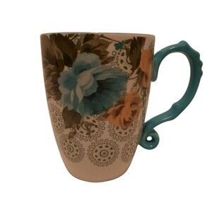 The Pioneer Woman Rose Shadow Floral Mug Teal Handle Coffee Cup Granny Core Mug